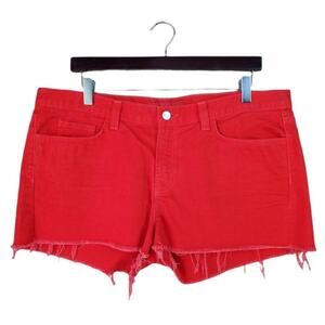 J Brand High Rise Cutoff Raw Hem Red Denim Shorts